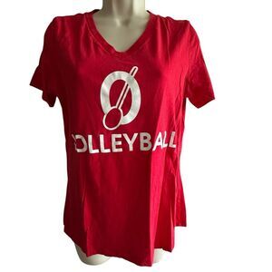 Outrigger Red Volleyball Graphic T-Shirt ~ Vneck ~ Women’s Cut ~ size Medium